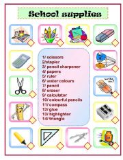 English Worksheet: school  supplies : matching