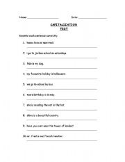 English Worksheet: Capitalization Test