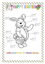 English Worksheet: Pooh, the Easter Bunny!! Lets paint it!