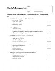 English Worksheet: Assessment on Transportation