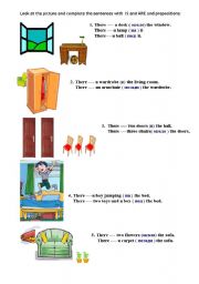 English worksheet: there is/are prepositions of place