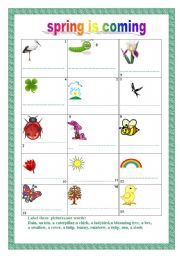 English worksheet: Spring label the pictures-writing  ex