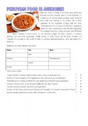 English worksheet: I love peruvian food