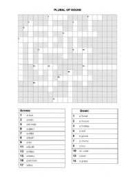English Worksheet: Plural of nouns crossword