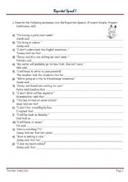 English Worksheet: reported speech exercises