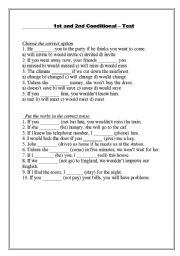 English Worksheet: TEST: First and second conditional 