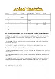 English worksheet:  school timetable riddle