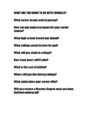 English Worksheet: What Are You Going to Do With Yourself?