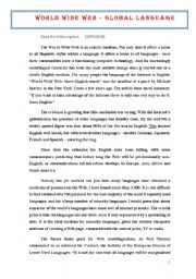 English Worksheet: WORLD WIDE WEB - GLOBAL LANGUAGE - VERSION B