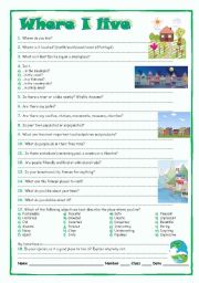 English Worksheet: where I live