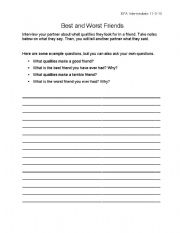 English worksheet: Best and Worst Friends