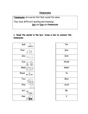 English Worksheet: Homonyms