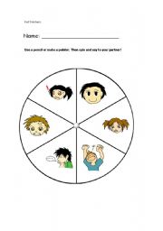 English worksheet: Use a pencil or make a pointer. Then spin and say to your partner