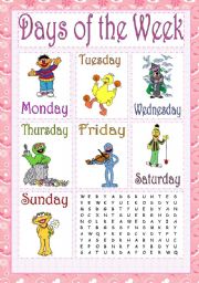 English Worksheet: DAYS OF THE WEEK (POSTER+PUZZLE)