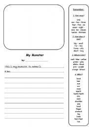 English Worksheet: Draw and describe a monster, guided writing