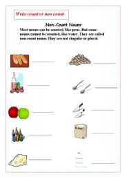 English worksheet: Non-count nouns