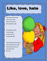 English Worksheet: ice cream(like-love-hate)