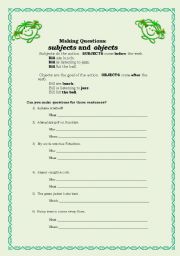 English Worksheet: subject and object questions