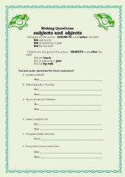 English worksheet: subject and object questions