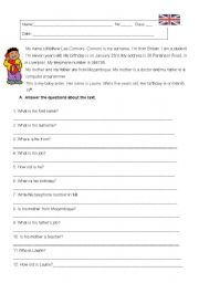 English Worksheet: reading comprehension