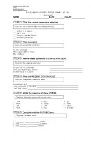 English worksheet: ENGLISH LEVEL TEST FOR 5TH GRADERS