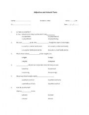 English worksheet: adjective and adverb test
