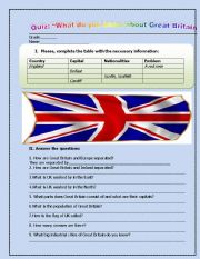 English Worksheet: Great Britain, GENERAL quiz