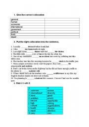 English Worksheet: Collocation exercise
