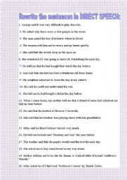 English Worksheet: REPORTED SPEECH, practice writing the indirect speech into direct.