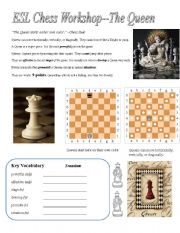 English Worksheet: ESL Chess Workshop--Queen (Rules, Quiz, Key)