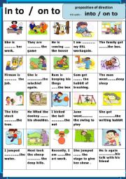 English Worksheet: Preposition of direction : into / onto