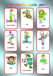 English Worksheet: Activities Flashcards - part 1, 2 pages, 18 cards