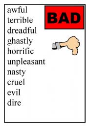 poster of synonyms- bad, nice, tasty