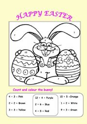 English Worksheet: Count and colour the easter bunny