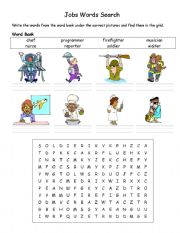 English Worksheet: JOb Word Search