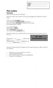 English Worksheet: Phil Collins-Listening Comprehension Worksheet