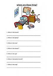 English Worksheet: Where are the stuff in the bedroom? Preposition of place