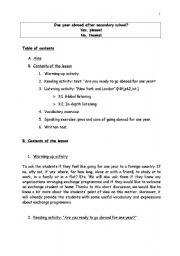 English worksheet: one year abroad after secondary school