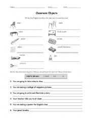 English Worksheet: Classroom Objects - to match PowerPoint