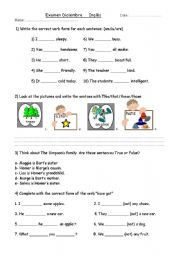 English worksheet: review verb to be + determiners