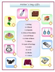 English worksheet: Mothers Day - Gifts