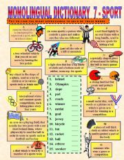 English Worksheet: Monolingual dictionary 7 - SPORT (3-page wks)