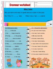 English Worksheet: WAS / WERE