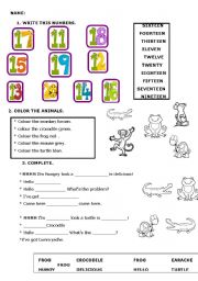 English Worksheet: Revision numbers and animals