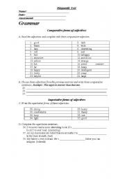 English Worksheet: Diagnostic test 9th grade