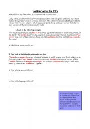English Worksheet: Action Verbs for CV Writing