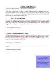 English worksheet: Action Verbs for CV Writing