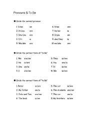 English worksheet: Personal pronouns & To be special needs practice