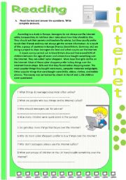 English Worksheet: Reading: Internet ( 1 )