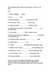 English Worksheet: Verb Patterns Gap Fill - ing or infinitive